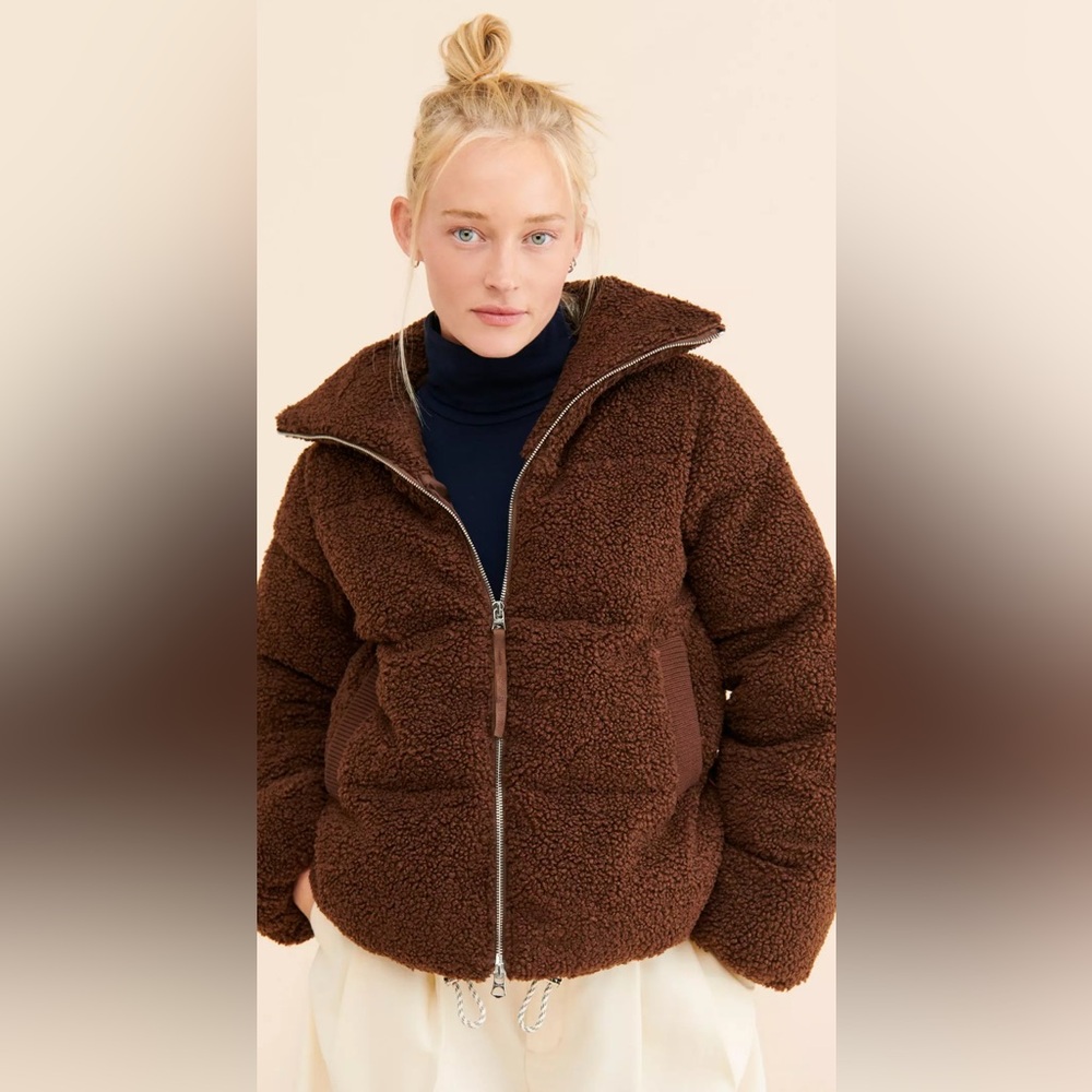 Varley Wilkins Sherpa Puffer Coat Jacket in‎ Chestnut Brown Medium